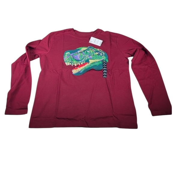 Lands' End Maroon T-Rex Embroidered Long Sleeve Tee - Picture 1 of 10